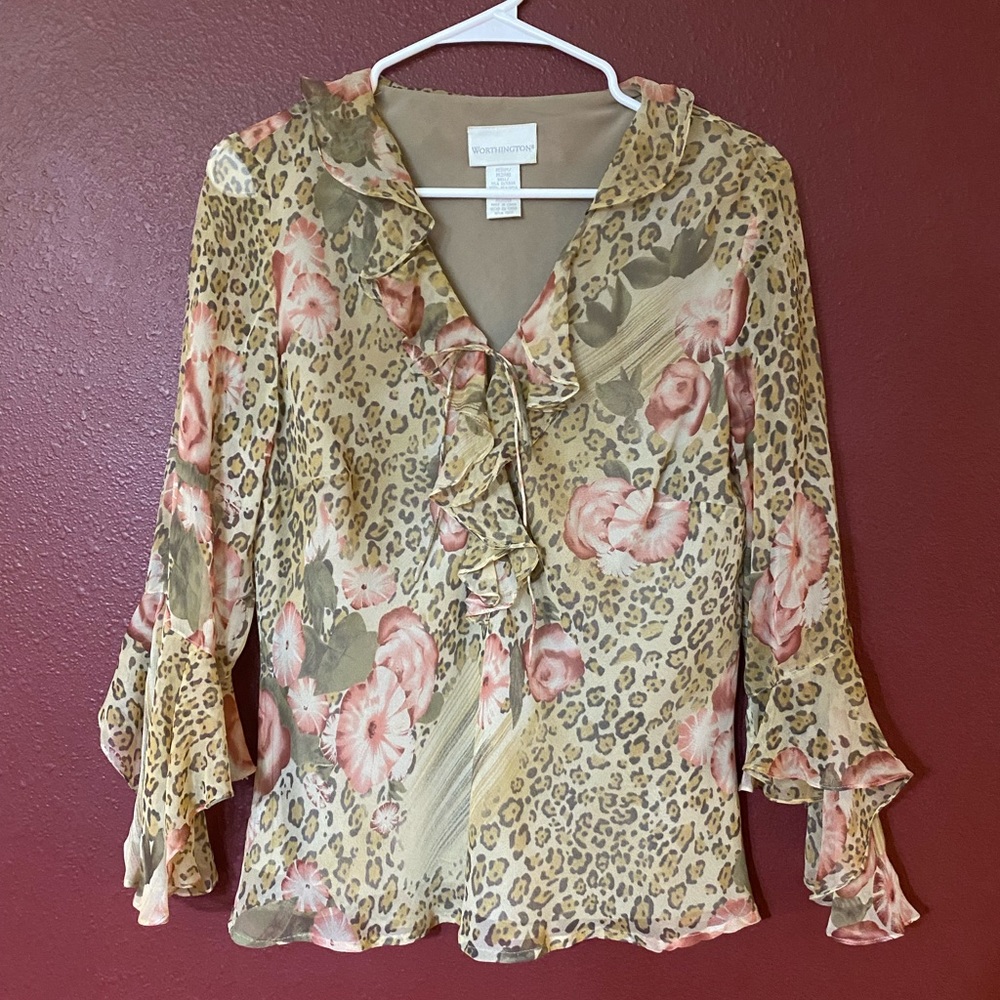 Cheetah print//floral print blouse